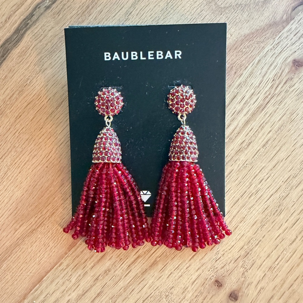 NWT Baublebar Annabelle Red Tassel Drop Earrings - Gold Accent - Picture 2 of 5